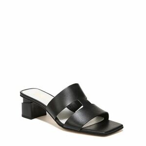 Franco Sarto Black Leather Slide Sandals with Low Block Heel